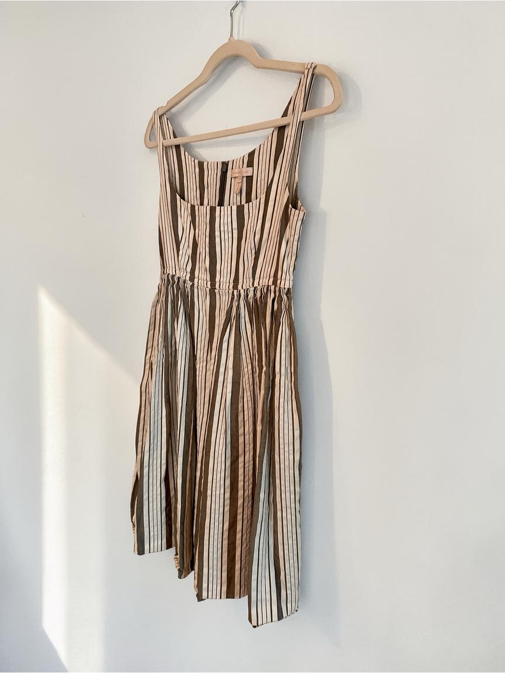 Rebecca Taylor Grey and White Striped Sleeveless Midi Dress